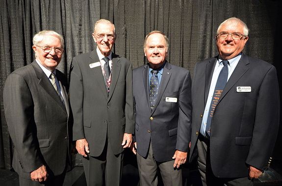 Dick Truly and Joe Engle, who flew together on STS-2, reunite with STS-1 pilot Bob Crippen and ascent capcom Dan Brandenstein at an Astronaut Scholarship Foundation gala celebrating the missions' 35th anniversary, Sept. 17, 2016 in Houston.