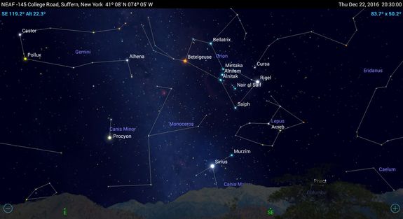 Winter brings another opportunity to see starlight from a range of eras. Sirius, the brightest star in the night sky, is only 8.6 light-years away. Meanwhile, the two brightest stars of Orion are distant but shine so brightly because they emit much more light. Betelgeuse is an old, red supergiant star 500 light-years away. It may already have exploded in a supernova blast, but we won't know about it until the light arrives! Blue Rigel is about as bright as Betelgeuse but sits 860 light-years away