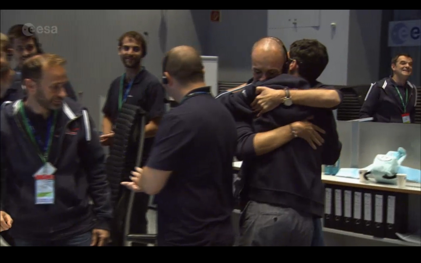 Hugs and Tears Followed the Cheers in Rosetta's Mission Control Center
