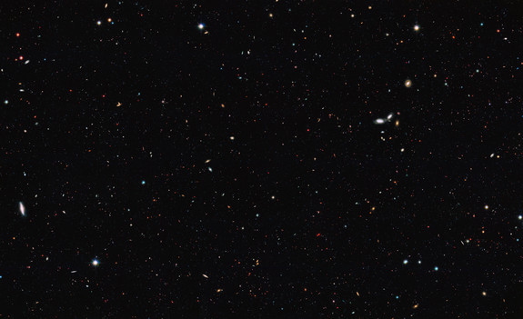 The image was taken by the Hubble Space Telescope and covers a portion of the southern field of the Great Observatories Origins Deep Survey (GOODS). This is a large galaxy census, a deep-sky study by several observatories to trace the formation and evolution of galaxies.