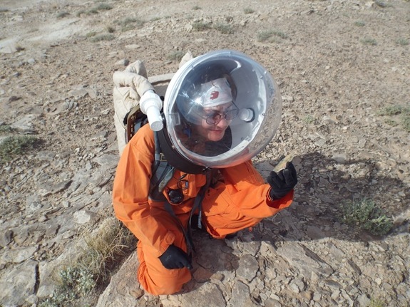 Annalea Beattie of the Mars 160 Twin Desert-Arctic Analog mission, during an EVA in Utah.