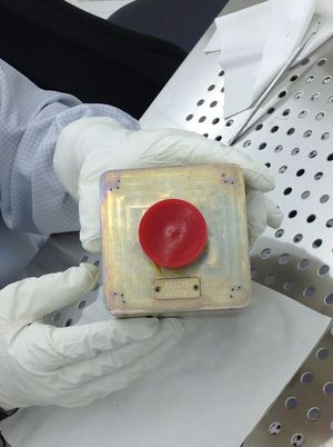 Pre-checkout with protective lens cap on, the DEscent CAmera (DECA) on Schiaparelli, the ExoMars 2016 entry, descent and landing demonstrator module.