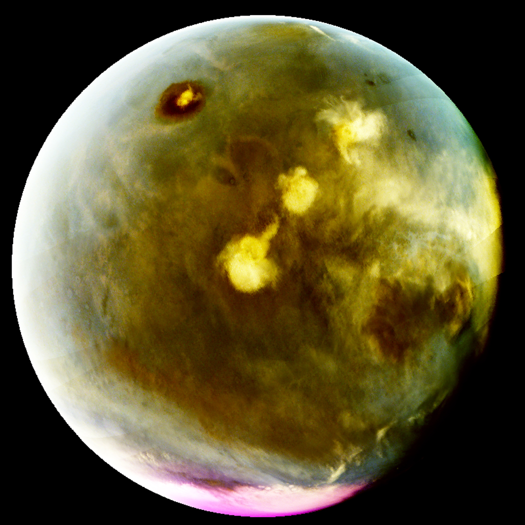 This ultraviolet view of Mars was created using images from NASA's MAVEN spacecraft taken between July 9-10, 2016 using the probe's  Imaging UltraViolet Spectrograph. NASA released the images on Oct. 17, 2016.