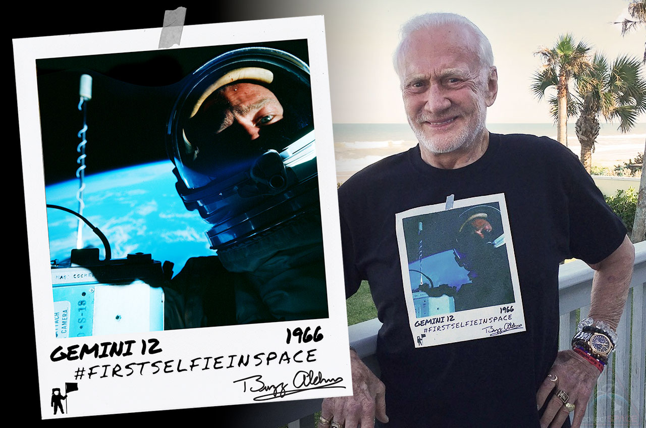 Buzz Aldrin Debuts 'First Selfie in Space' T-Shirt for Gemini 12 50th Anniversary