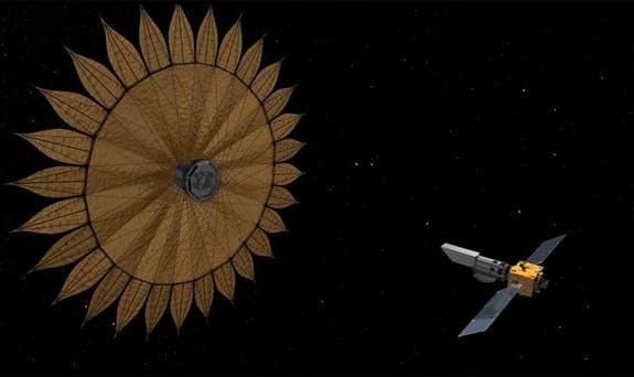 An artist's concept of the Habitable Exoplanet Imaging Mission, which is still on the drawing board and not approved for funding. This is a possible successor to some of Hubble's capabilities, on top of the current James Webb Space Telescope.