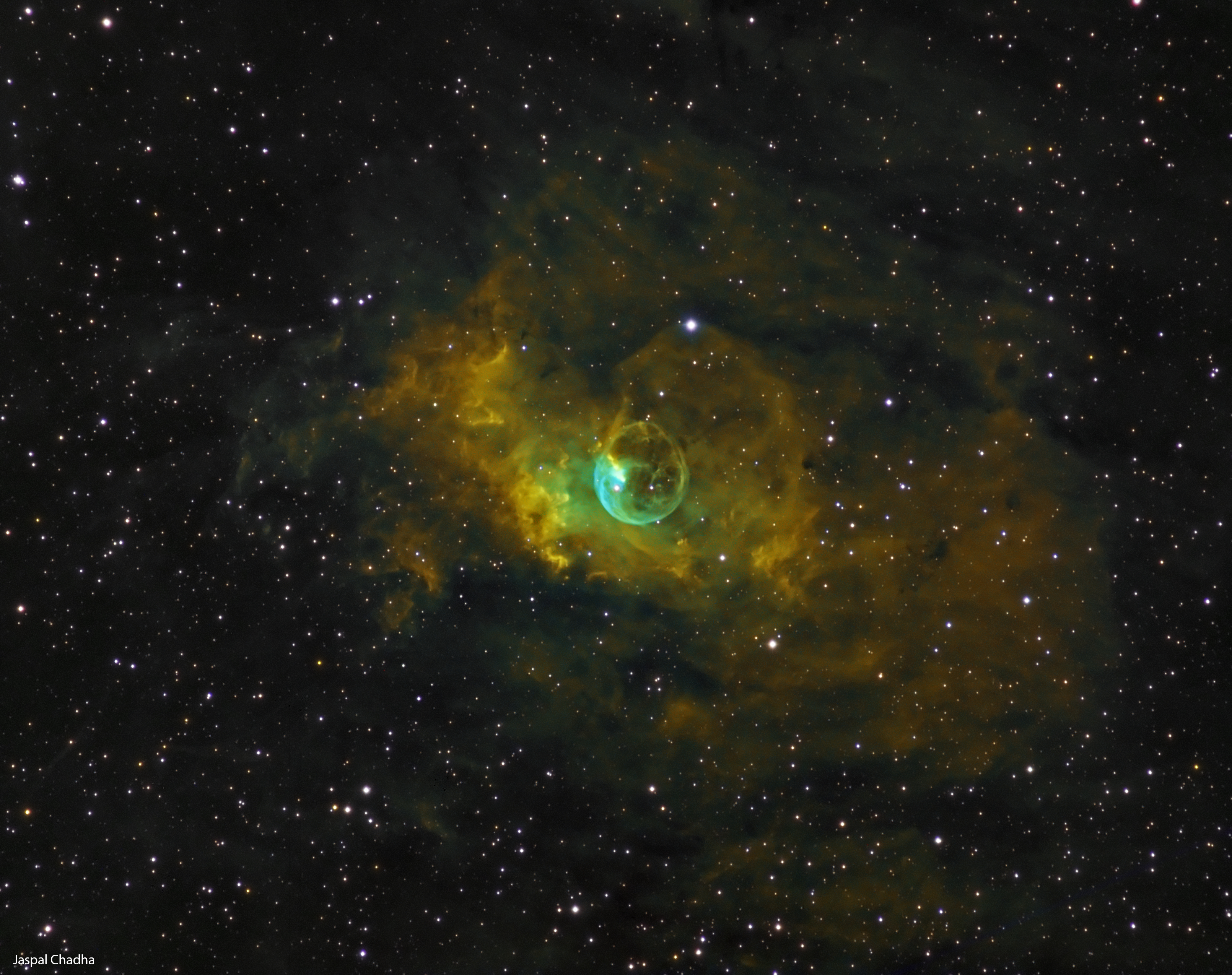 Bubble Nebula Pops Green and Gold in Stunning Photo
