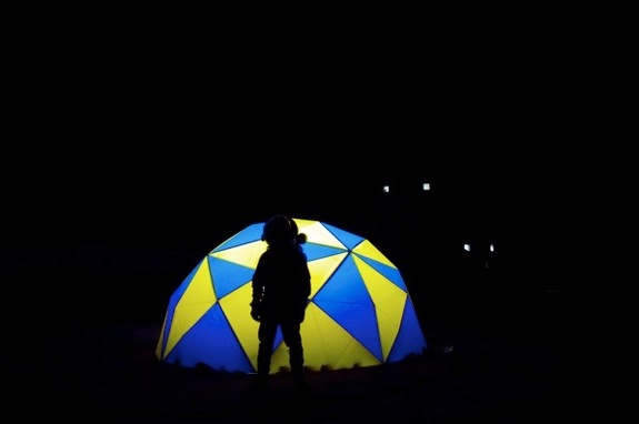 The Dare Demo Dome in the dark.