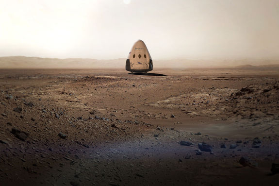 This artist's concept shows a SpaceX uncrewed Dragon capsule on the surface of Mars. This year, the private spaceflight company announced plans to send capsules to Mars as early as 2018.