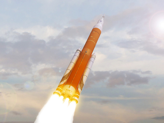  An artist's impression of the Space Launch System (SLS) rocket, currently being constructed by NASA.