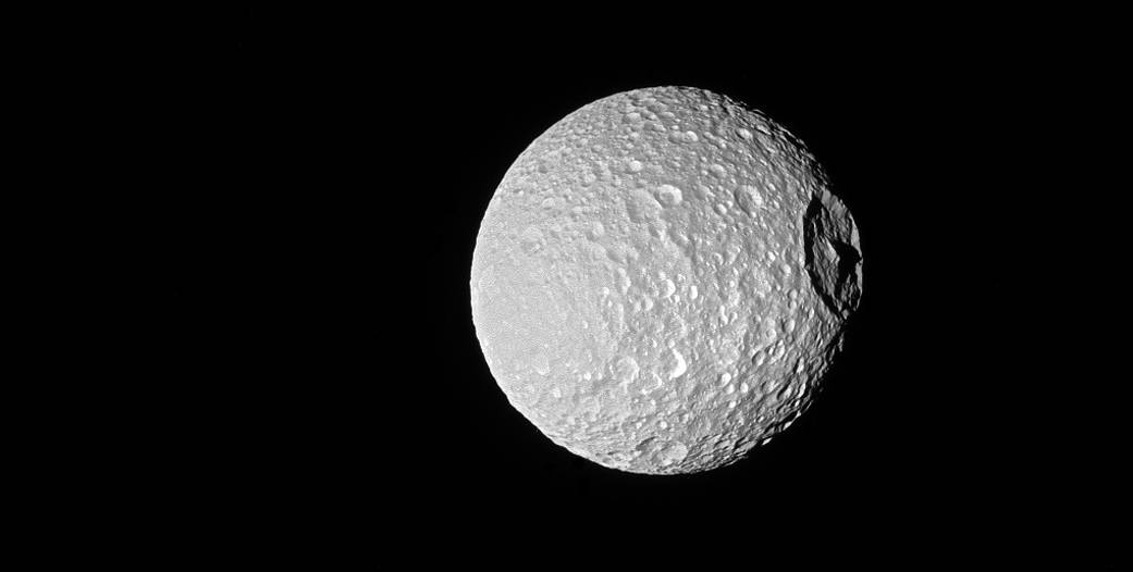 Mimas' crater and peak