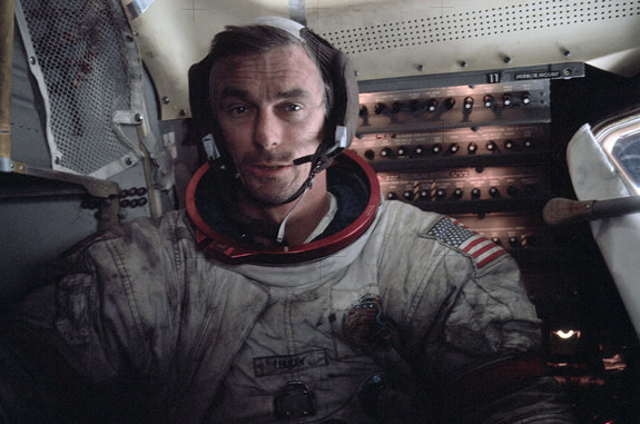 Apollo astronaut Gene Cernan, seen here aboard the lunar module on the moon in 1972, died on Jan. 16, 2017. He was 82.