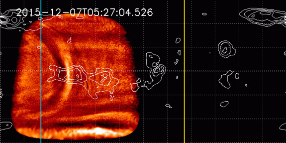 Japan's Akatsuki (Planet-C) spacecraft recorded this giant wave in Venus' atmosphere in 2015; researchers think it may have come from the lower atmosphere passing over mountains on the planet's surface. Here, the brightness and UV brightness of Venus measured from Dec. 7 to Dec. 11, 2015.