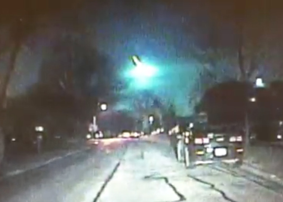 Jim Dexter of the Lisle Police Department in Lisle, Illinois saw a meteor moving through the sky, and quickly turned on the dashboard camera in his car to capture the event. 