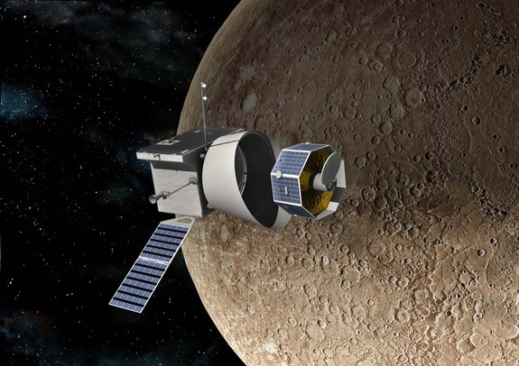 Artist's impression of the BepiColombo mission at Mercury.