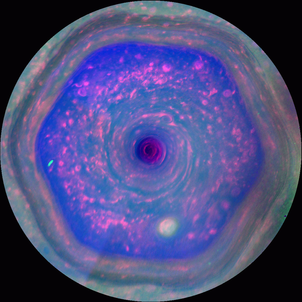 Saturn has a hexagonal-shaped storm