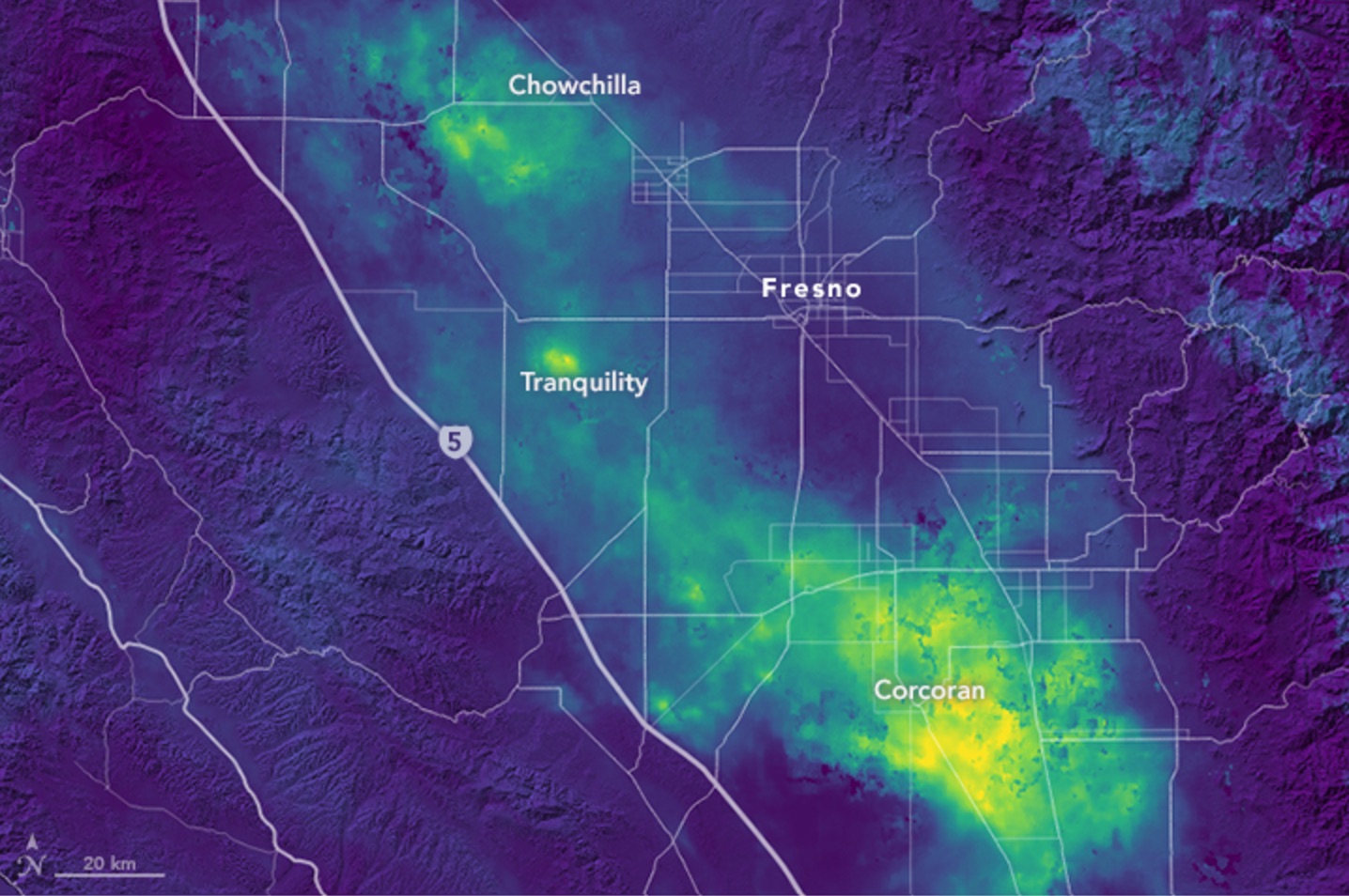 Sinking of California's San Joaquin Valley Seen from Space