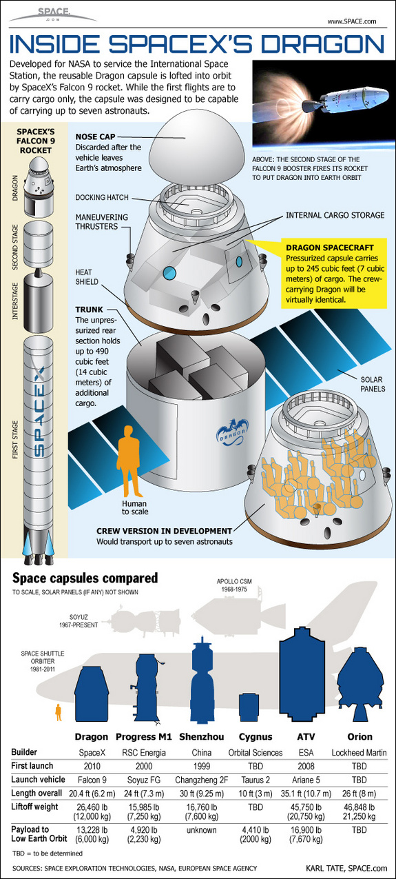 See inside SpaceX's private Dragon space capsule and Falcon 9 rockets in this SPACE.com infographic.