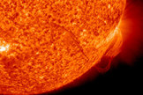This image is a close-up on the snake-like solar filament arcing up from the sun as seen by NASA's Solar Dynamics Observatory on Nov. 17, 2010.