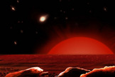Artist's conception of the view of a hypothetical planet around a distant red giant star. 