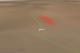 A hopping spacecraft powered by radioactivity could travel much farther (shown in green) than a typical Mars rover (range shown in red).