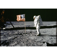 Apollo 11 astronaut Buzz Aldrin stands on the lunar surface during the first moon landing in 1969